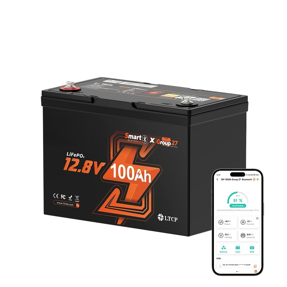 Lifepo4 12V 100Ah Bms Bluetooth - 12V 100Ah LiFePO4 Batterij, Groep 27