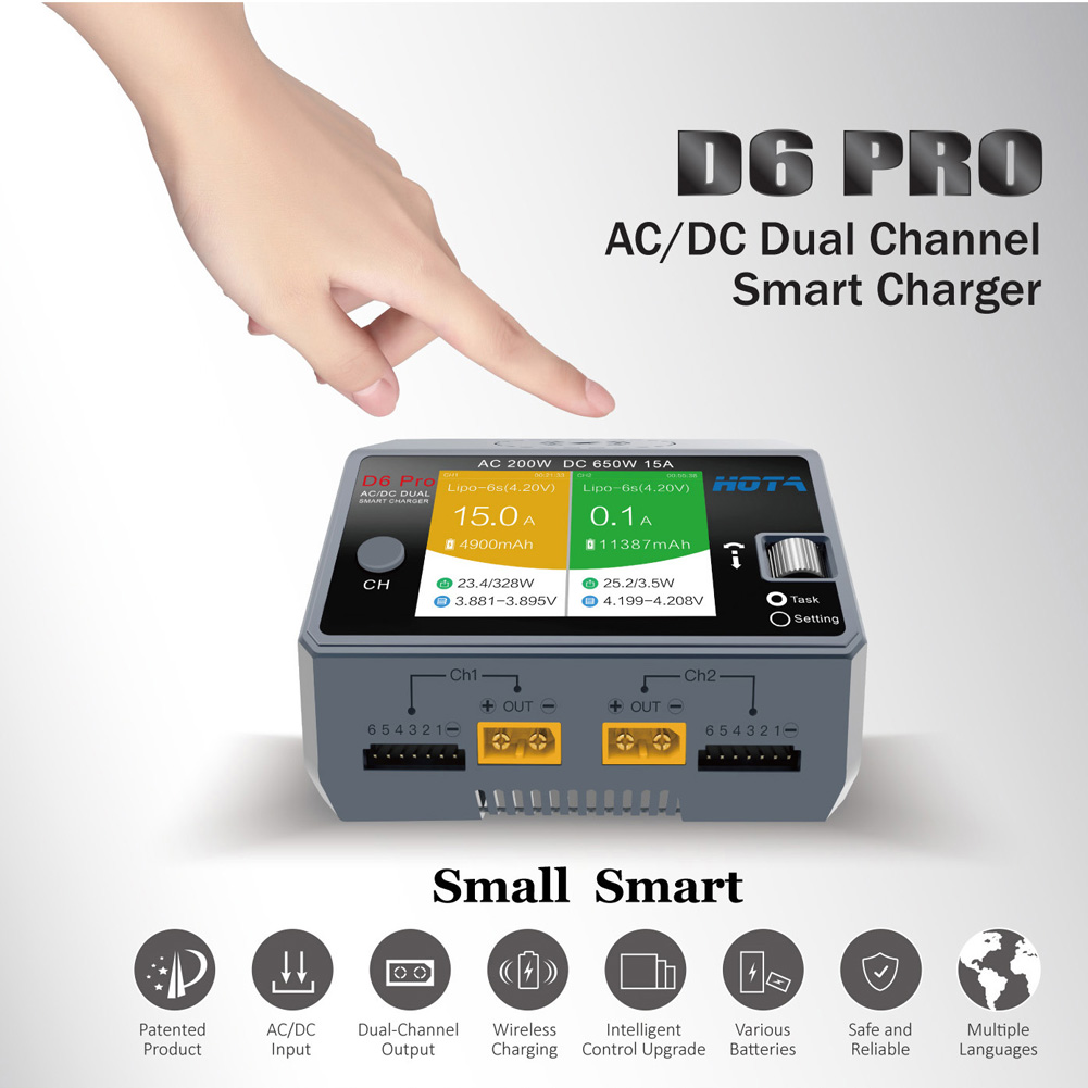 Hota D6 Pro Zwarte Ac 200W Dc  - Hota D6 Pro Dual Lipo Charger recensie en prijs